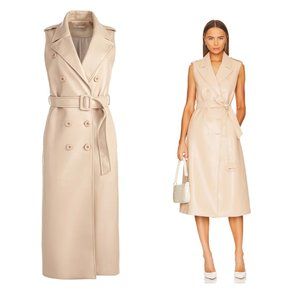 Alice + Olivia Conan Sleeveless Coat Medium Vegan Leather in Almond Belted Vest